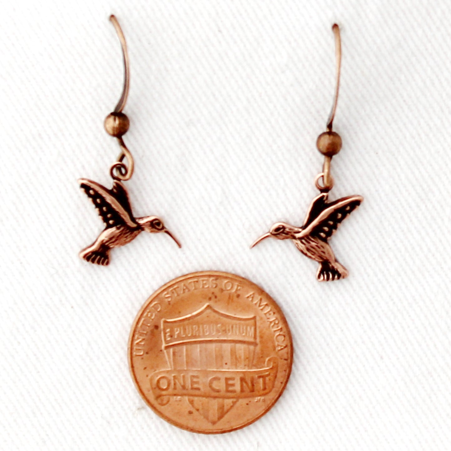 Copper Hummingbird Charm Earrings On Post Or Wire Earrings