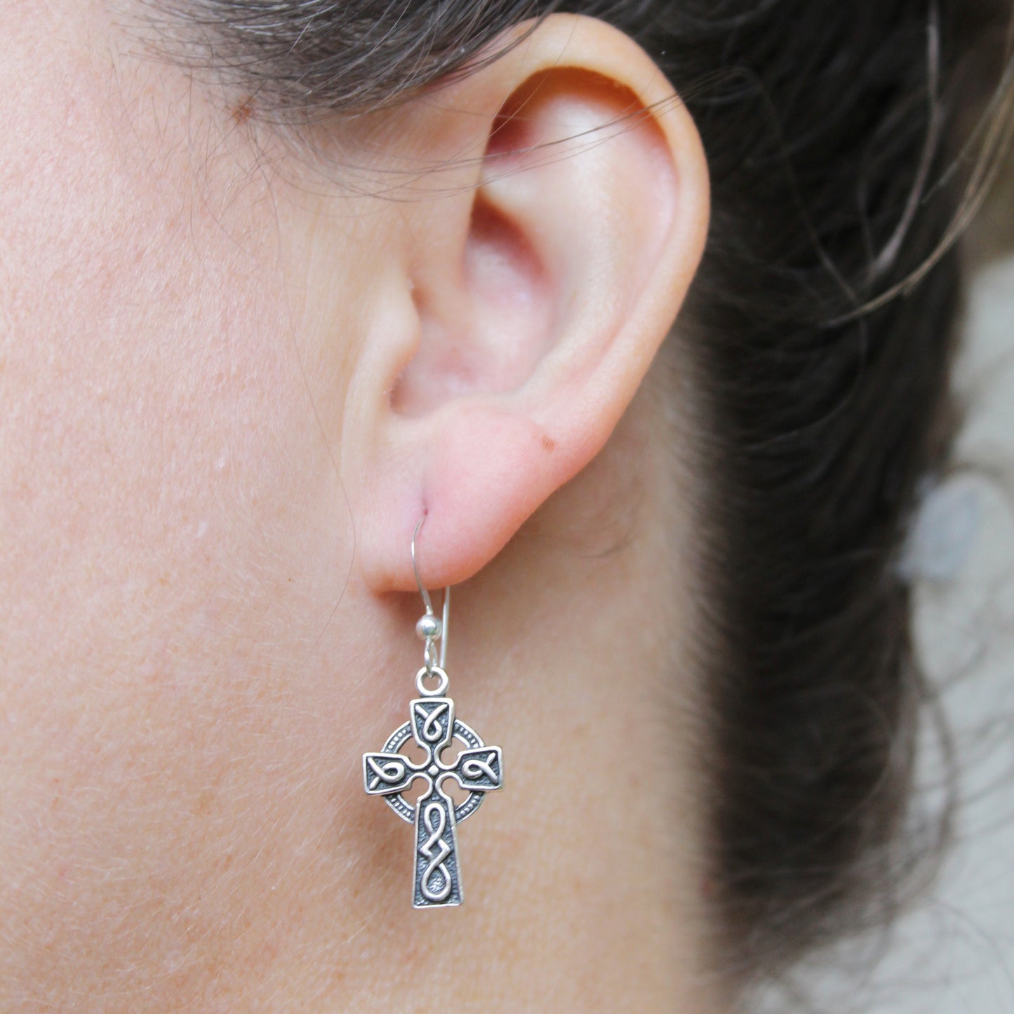Sterling Silver Celtic Cross Knotwork Earrings Solid Sterling Silver Charm Celtic Cross Earrings