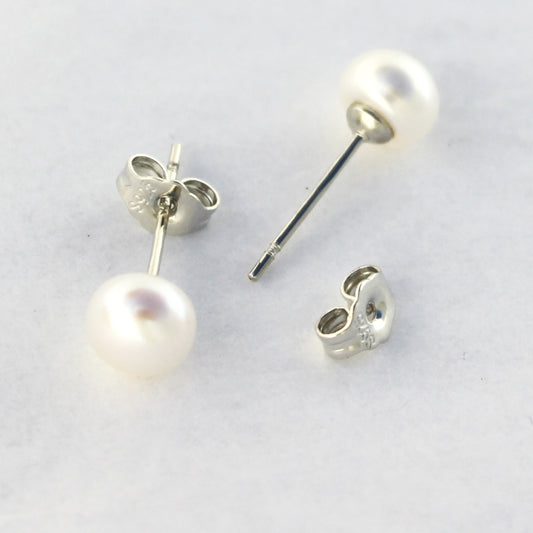 Pearl Stud Earrings Sterling Silver Posts Round 6mm Creamy White Natural Pearl Silver Stud Earrings
