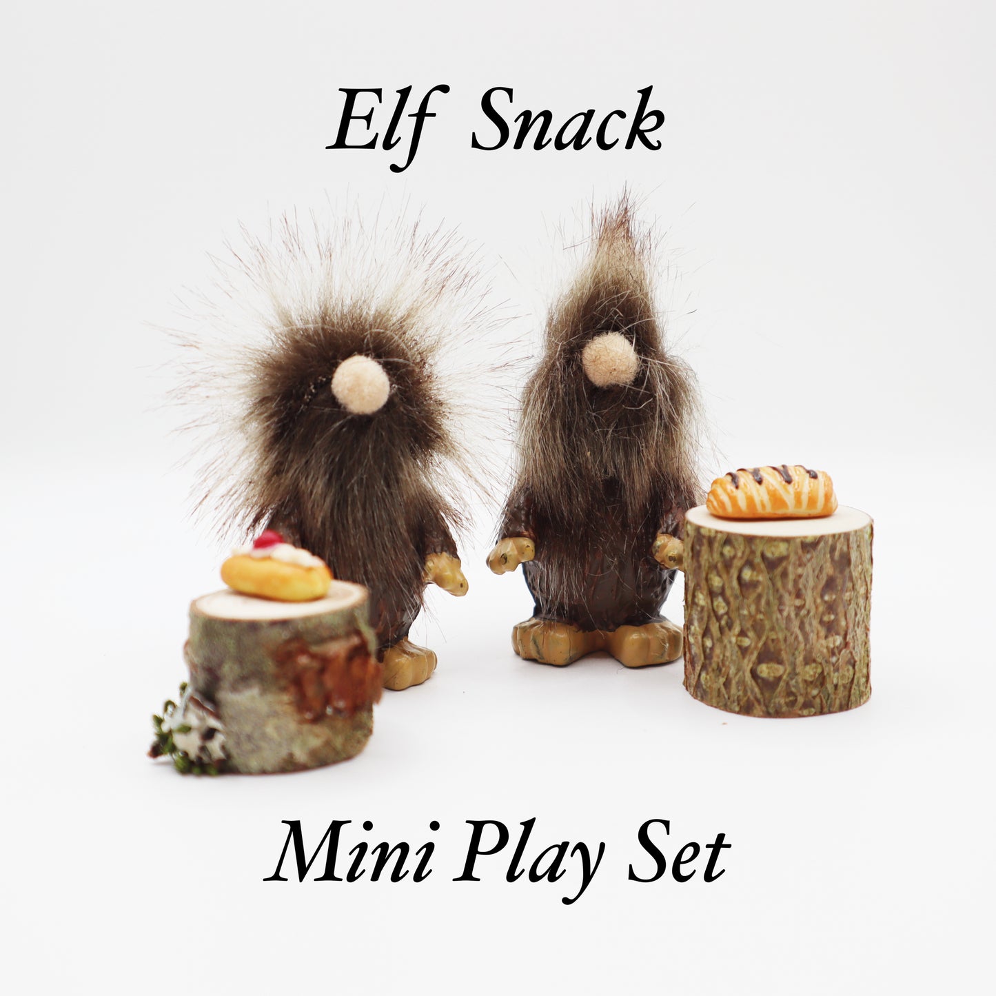 Gnome Desk Toy 2 Wood Elf Figurines Mini Stump Tables Miniature Fairy Food Bakery Play Set