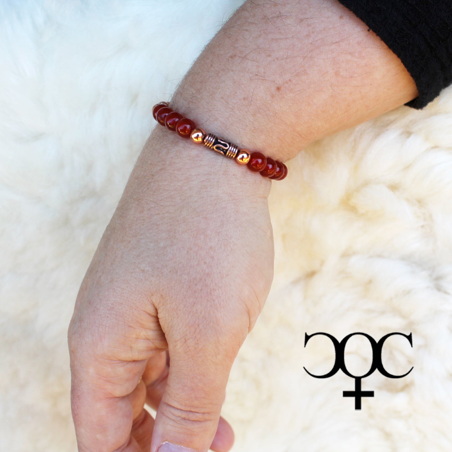 Carnelian Copper Beaded Bracelet Vintage Handmade Solid Copper Beads Red Agate Stretch Bracelet