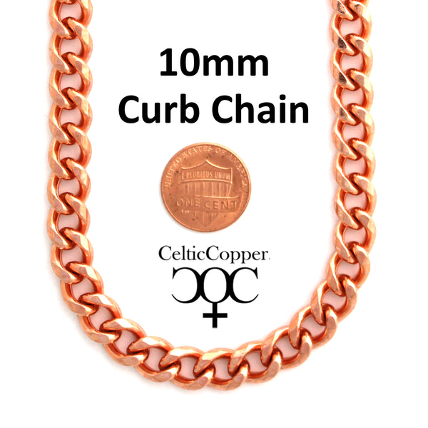 Solid Copper Necklace Chain Heavy Cuban Curb Chain Necklace NC76 Rugged 10mm Solid Copper Curb Chain Necklace 20 Inch Chain