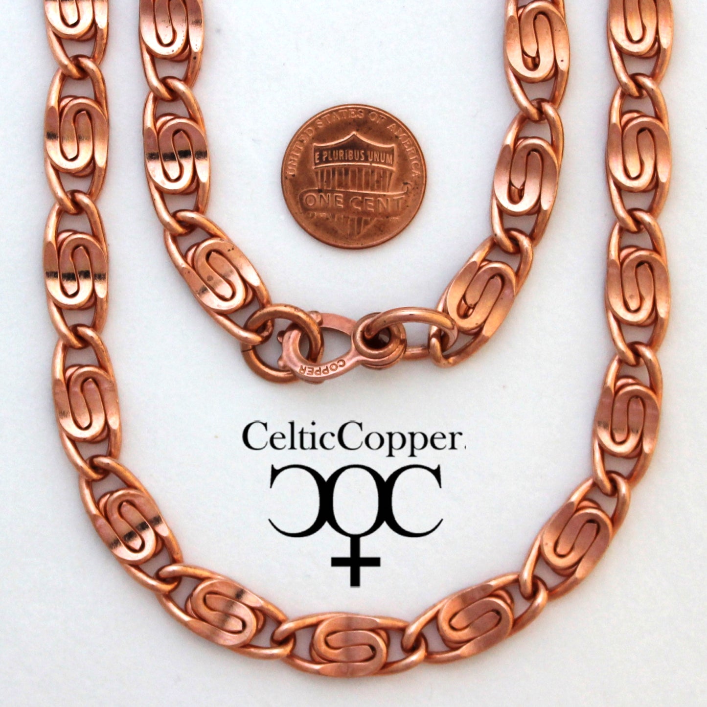 Copper Scroll Chain Necklace Heavy 9 mm Solid Copper Scroll Chain Necklace 18 Inch Chain