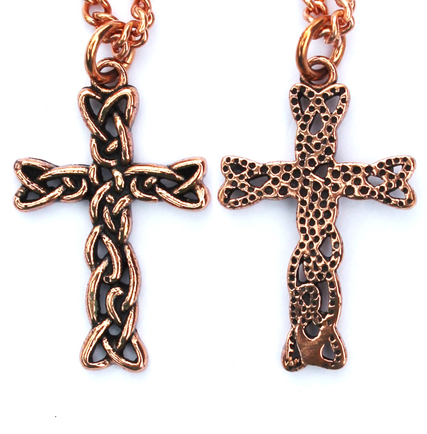 Copper Cross Necklace Celtic Viking Knotwork Pure Copper Cross Pendant Medium 5mm Chain Necklace