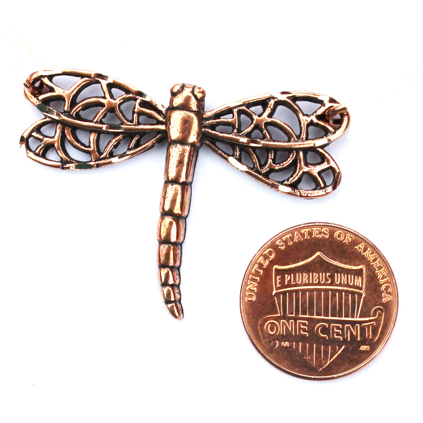 Copper Dragonfly Pendant Necklace Copper Festoon Curb Chain Necklace 30 mm Lucky Dragonfly Charm