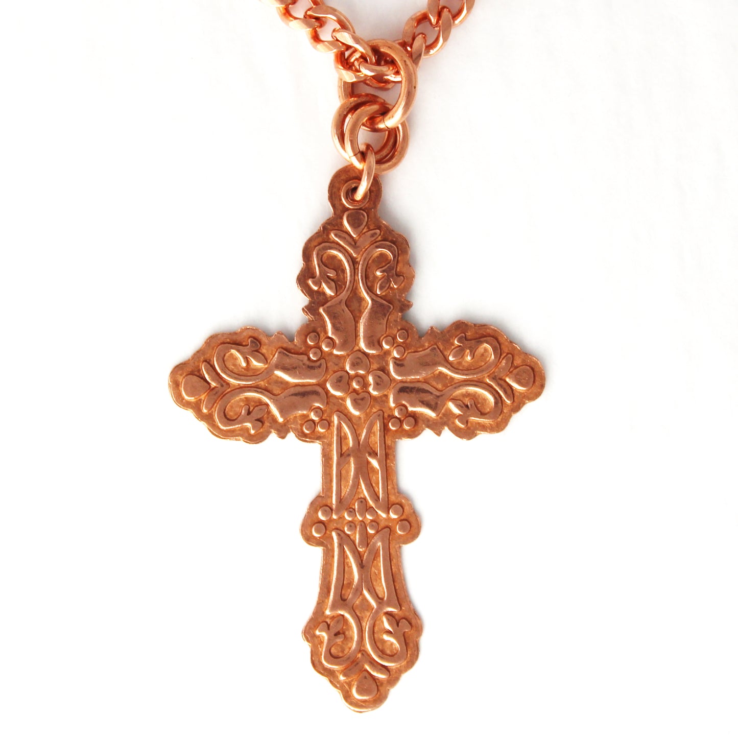 Copper Cross Necklace Large Embossed Pure Copper Cross Pendant 5mm Curb Chain Necklace