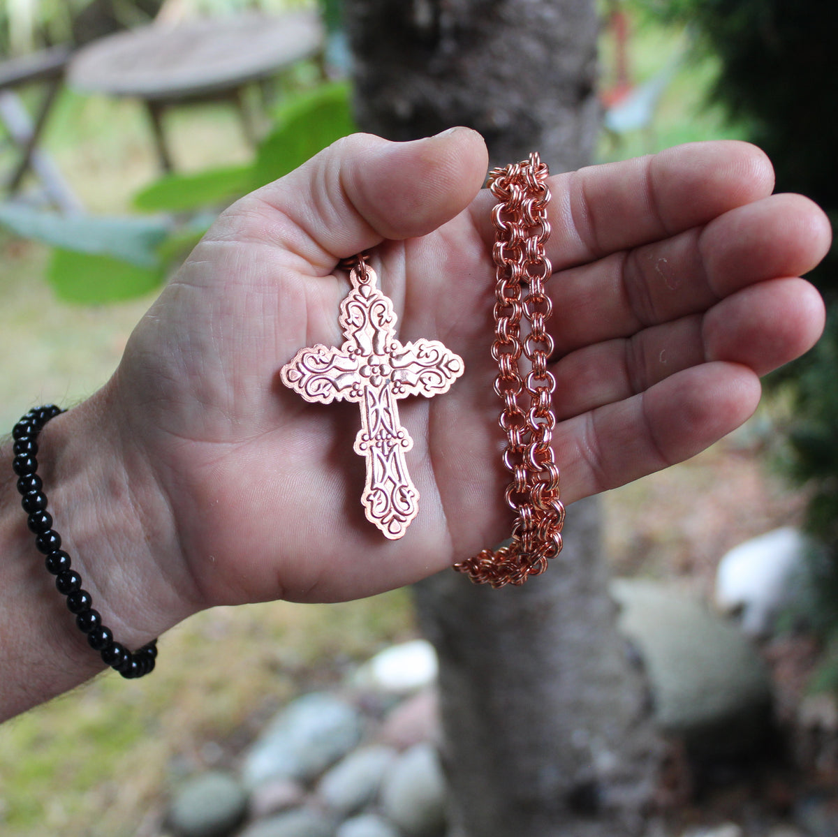 Copper Cross Necklace Large Embossed Pure Copper Cross Pendant 7mm Dou ...
