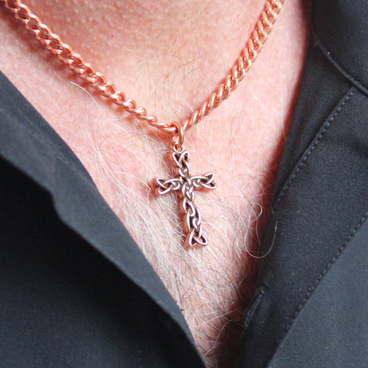 Copper Cross Necklace Celtic Viking Knotwork Pure Copper Cross Pendant Medium 5mm Chain Necklace
