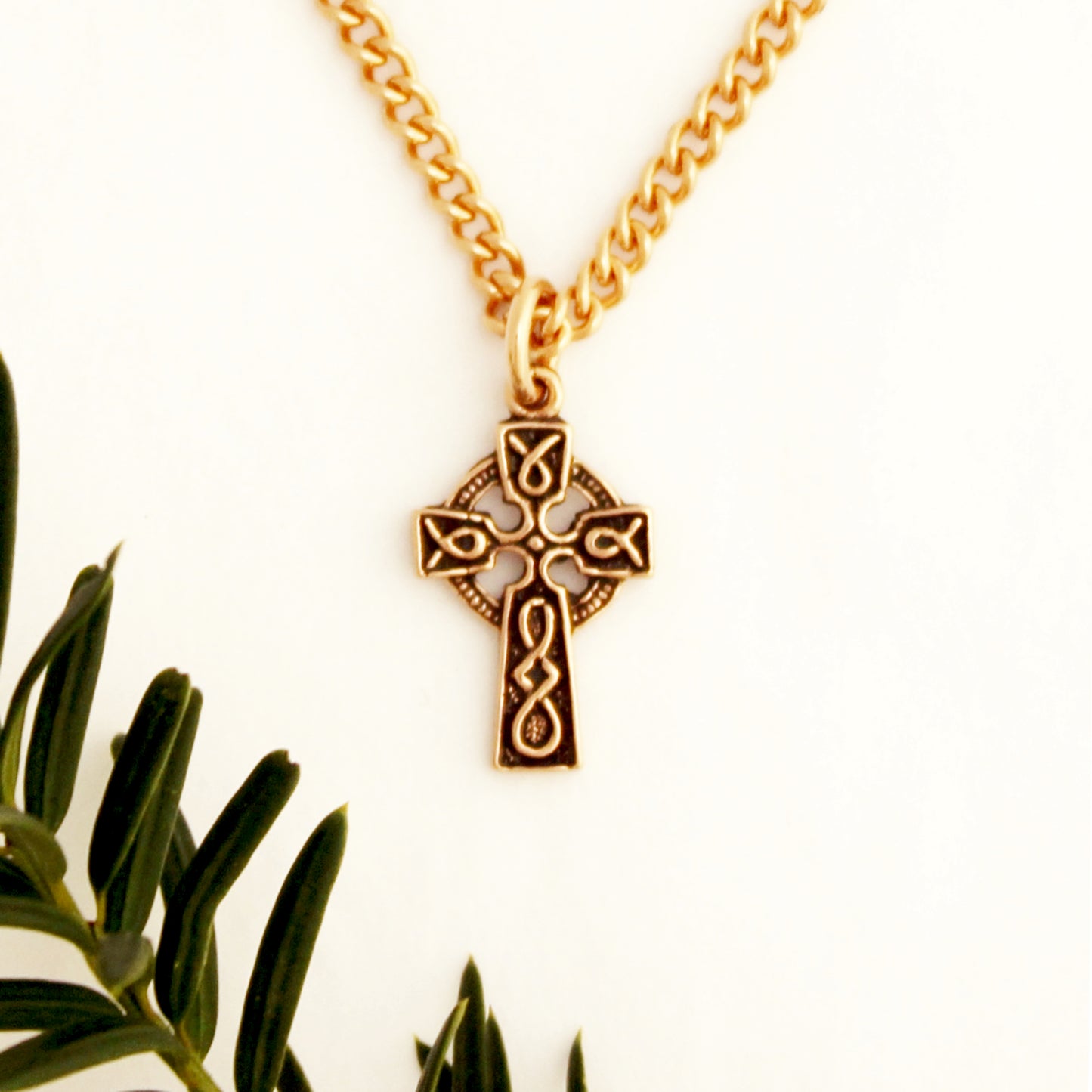 Celtic Cross Necklace Set Solid Copper Pendant Necklace Chain Matching Celtic Cross Shaped Earrings