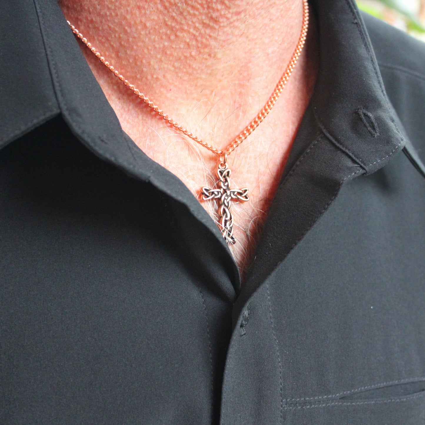 Copper Cross Necklace Celtic Viking Knotwork Solid Copper Cross Pendant Fine 3mm Chain Necklace