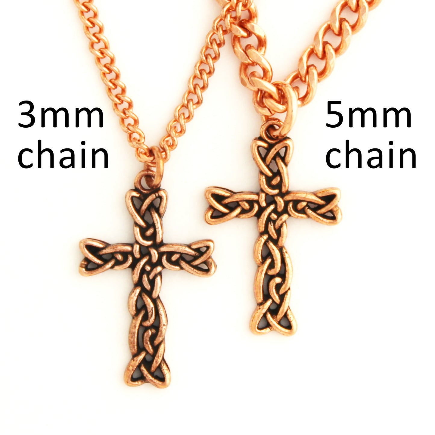 Copper Cross Necklace Celtic Viking Knotwork Solid Copper Cross Pendant Fine 3mm Chain Necklace