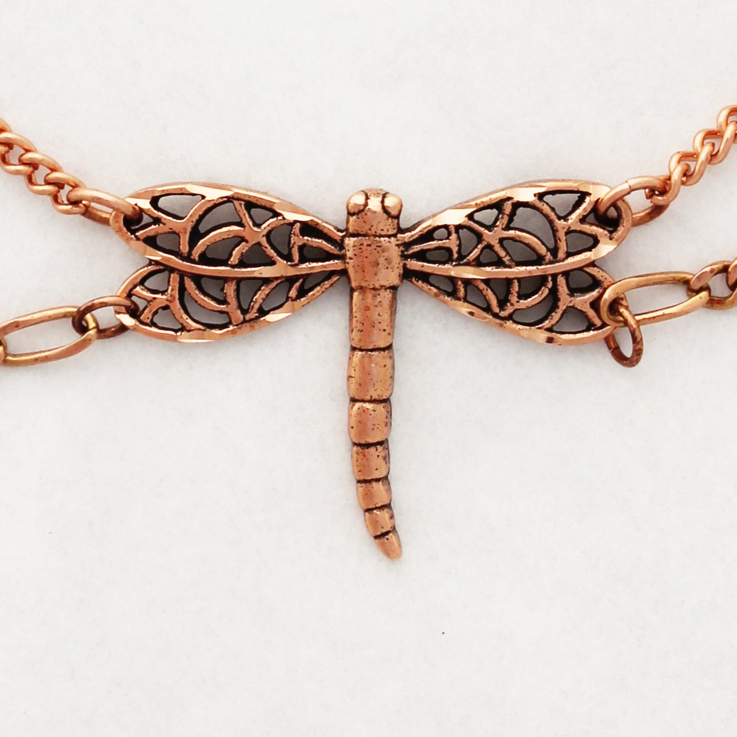 Copper Dragonfly Pendant Necklace Copper Festoon Curb Chain Necklace 30 mm Lucky Dragonfly Charm