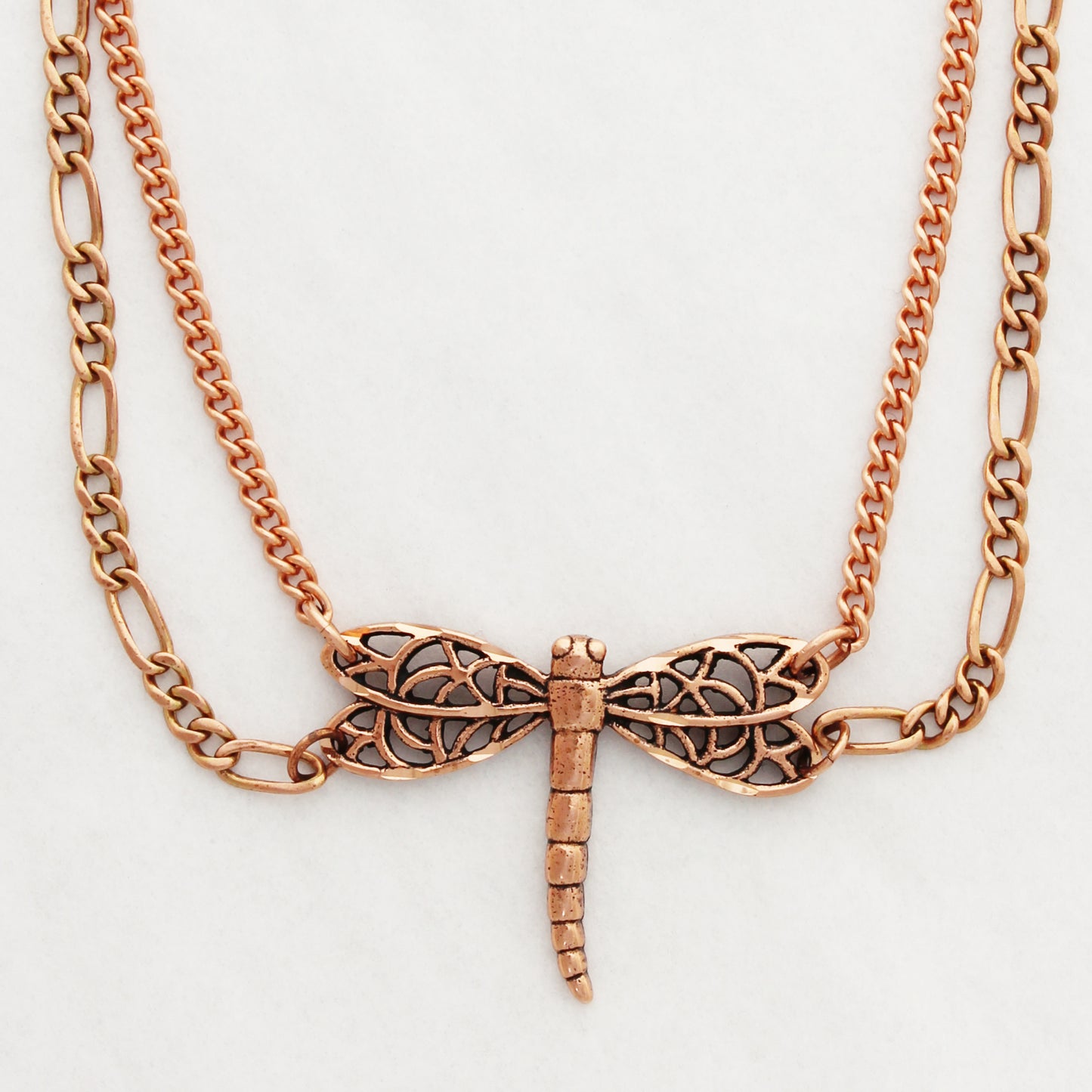 Copper Dragonfly Pendant Necklace Copper Festoon Curb Chain Necklace 30 mm Lucky Dragonfly Charm