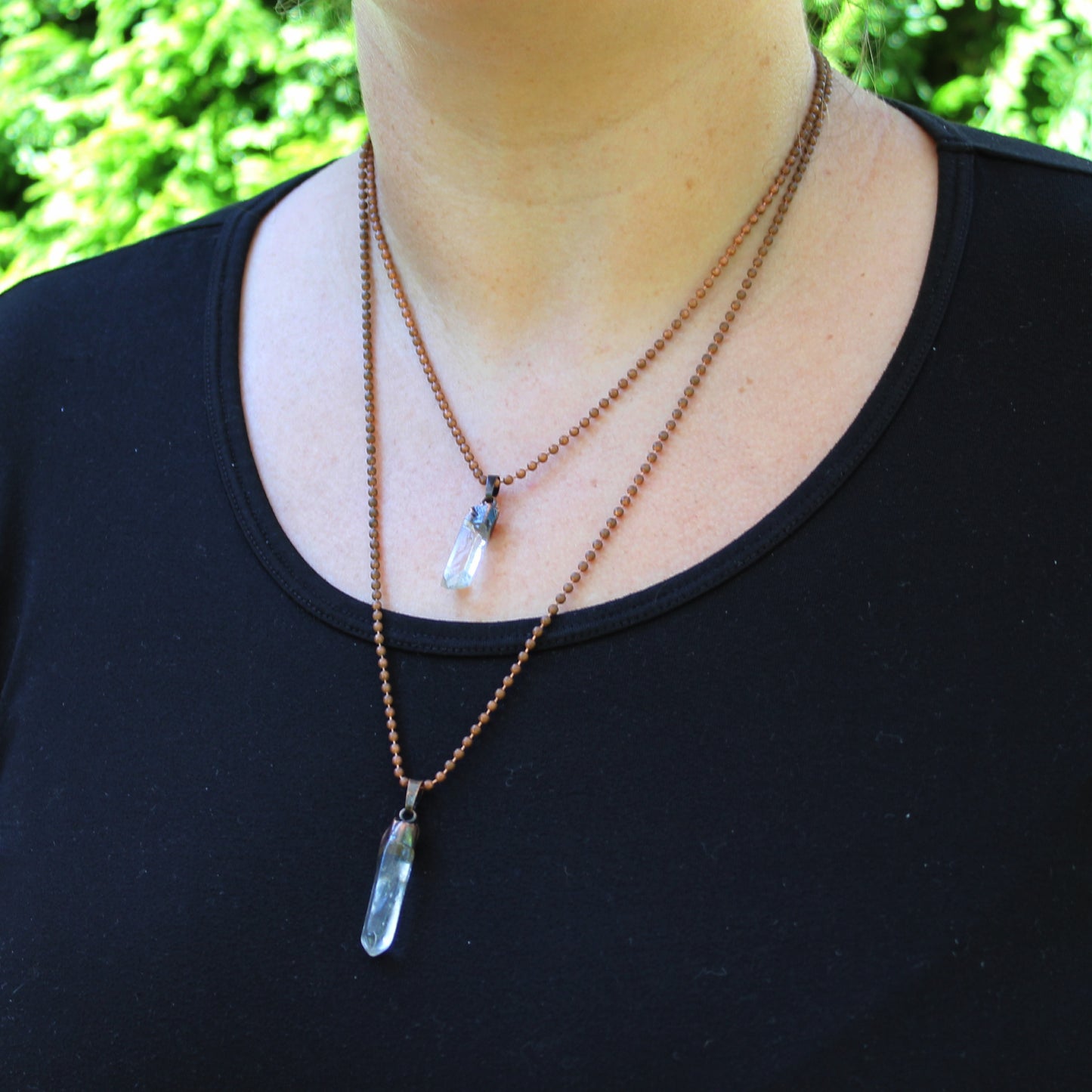 Natural Quartz Crystal Pendant Necklace Copper Electroplate Crystal Pendant Oxidized Copper Chain