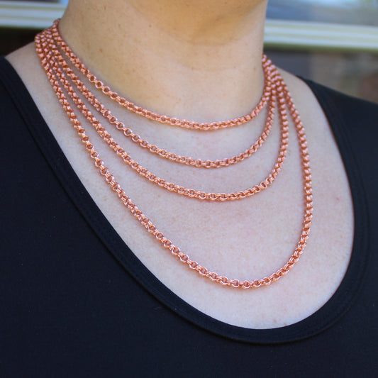 Copper Double Cable Necklace Chain Fine 4mm Solid Copper Round Link 16 18 20 24 Inch Necklace Chain