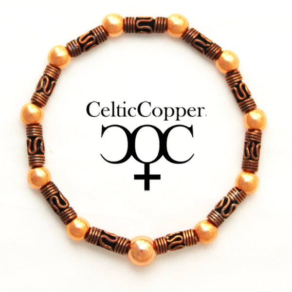 Set of 3 Copper Beaded Bracelets Round Beaded Elastic Bracelets Handmade Vintage Copper Bracelet