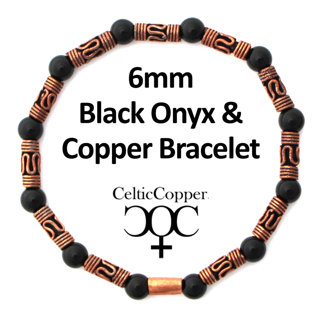Copper Beaded Bracelet Easy Wear Elastic Stretch Bracelet Vintage Solid Copper Beads 6mm Black Obsidian