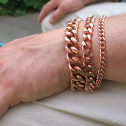 Copper Curb Chain Bracelet Heavy 10mm Pure Copper Bracelet Chain All Sizes Brass Lobster Clasp