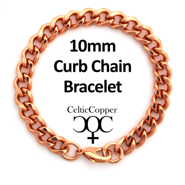 Solid Copper Bracelet Chain BC76L Heavy 10mm Copper Cuban Curb Chain Bracelet 9 Inch