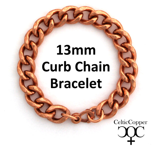 Men's Extra Bold Copper Bracelet Chain B79L Solid Copper 13mm Curb Bracelet Chain Large 9 Inch