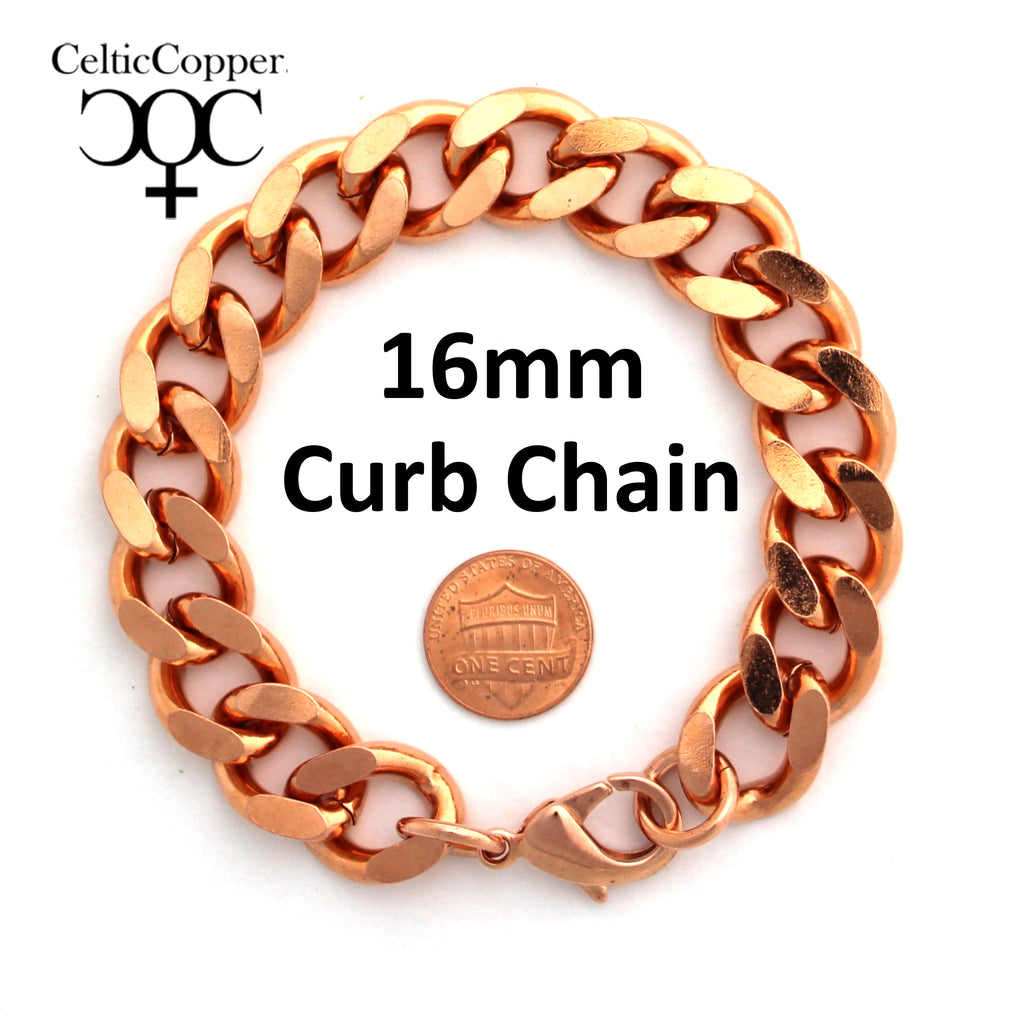 Real Copper Necklace or Bracelet, Choose Length, Pure Copper Curb Chain Bright or Antiqued with Copper Plated Clasp