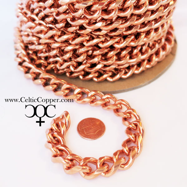 DIY Copper Jewelry Chain Making Kit / 36” Bulk 13mm Solid Copper Curb Chain / 5 Sets Sisterhook Clasps