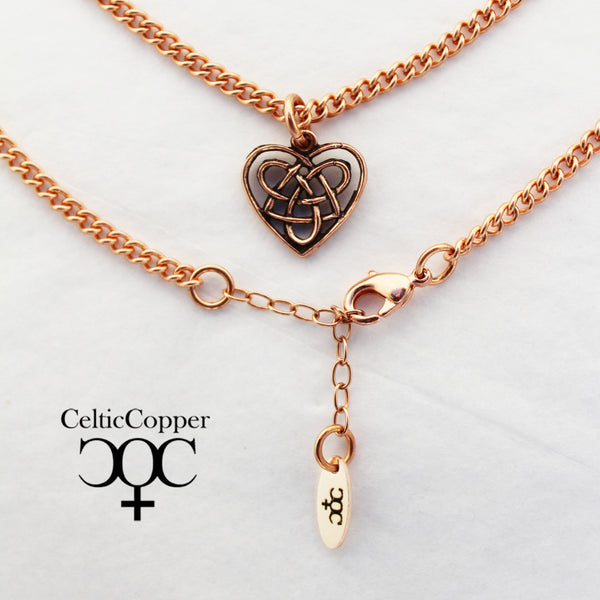 Celtic Copper Heart Necklace Adjustable Chain Irish Love Charm Jewelry Solid Copper Heart Pendant