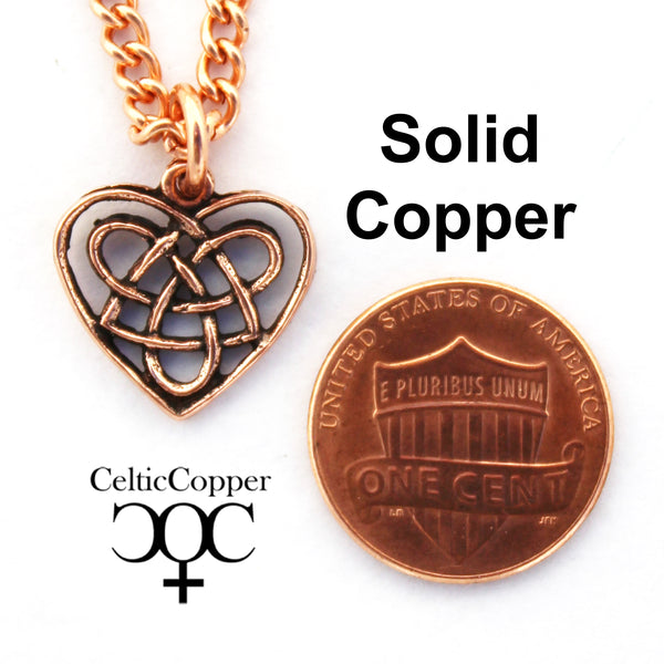 Irish Love Charm Jewelry Set Copper Necklace Chain Celtic Copper Heart Pendant Matching Earrings