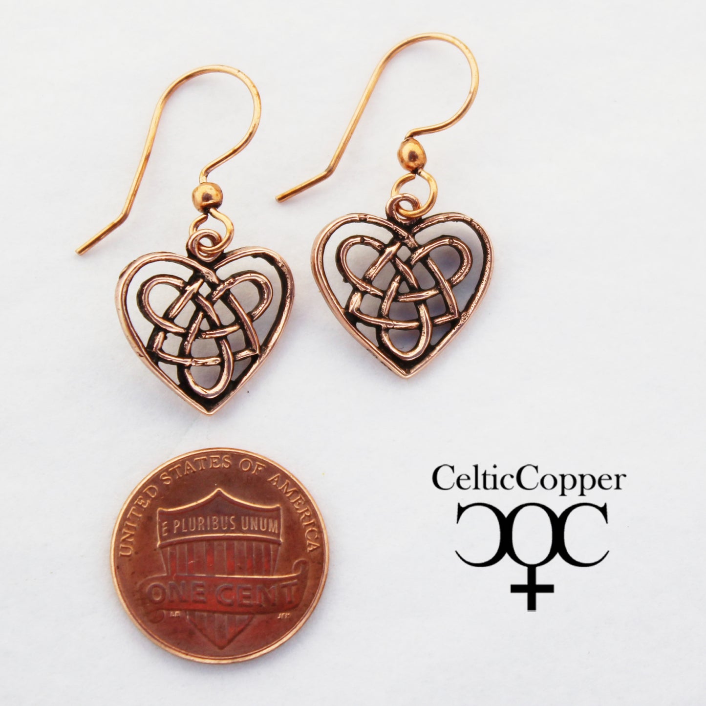 Irish Love Charm Earrings Solid Copper Heart Shaped Earrings Eternal Love Celtic Knotwork Earrings