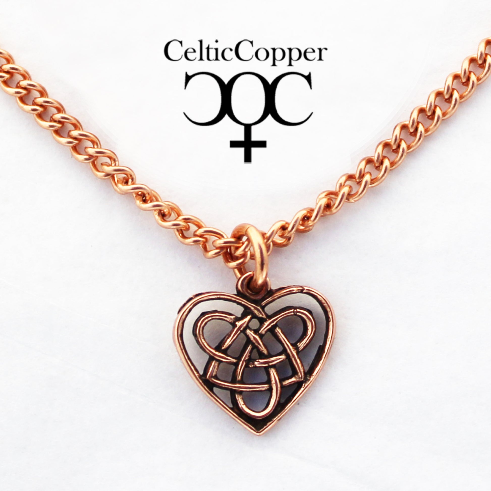 Celtic Copper Heart Necklace Adjustable Chain Irish Love Charm