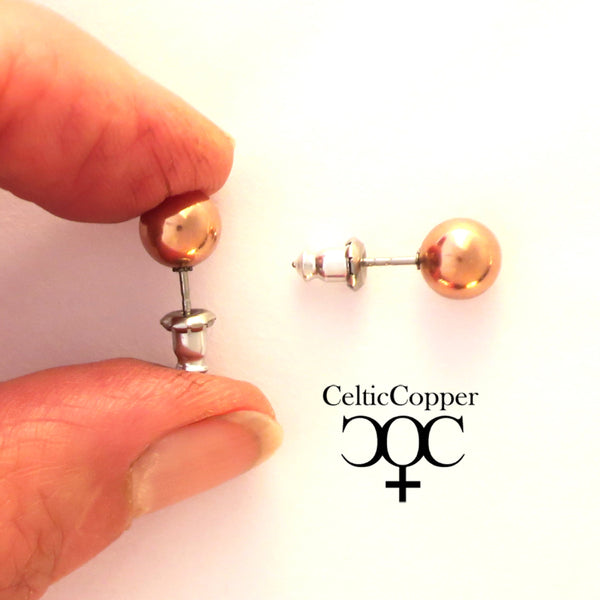Copper Stud Earrings 2 Pair Set 7mm Round Solid Copper Stud / Floral Hoop Earrings