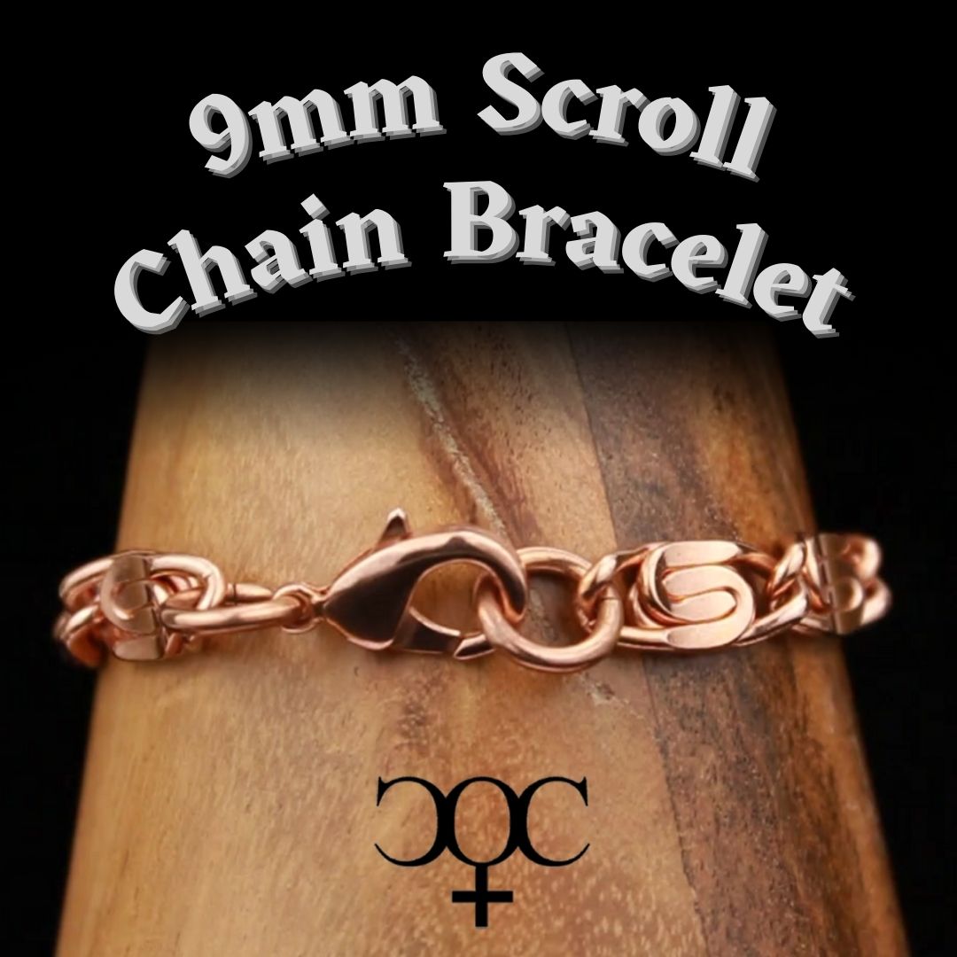 ブレスレット Brass Heavy Strap Link Chain Bracelet / Cuff Solid Copper Bracelet Chain Heavy Celtic Scroll Chain
