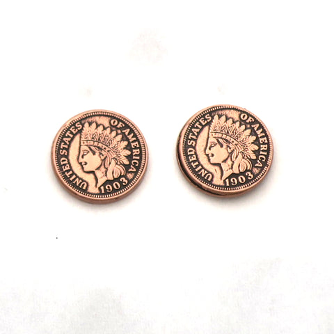 Copper Indian Head Penny Earring Studs ECP Solid Copper Reproduction Coin Earring Studs
