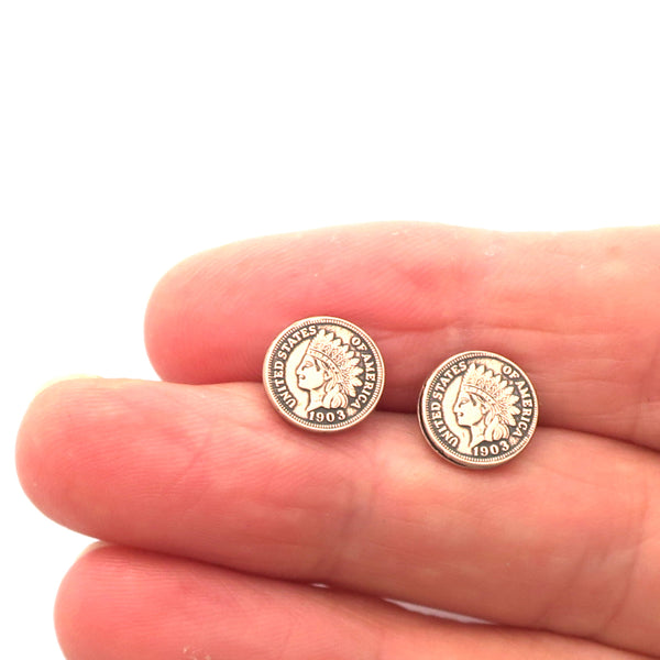 Copper Indian Head Penny Earring Studs ECP Solid Copper Reproduction Coin Earring Studs
