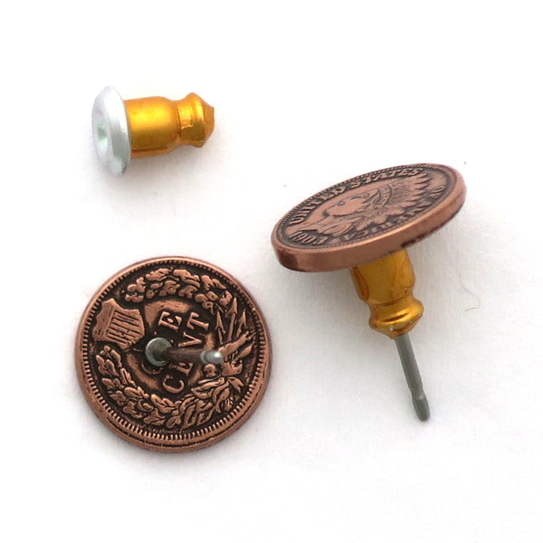 Copper Indian Head Penny Earring Studs ECP Solid Copper Reproduction Coin Earring Studs