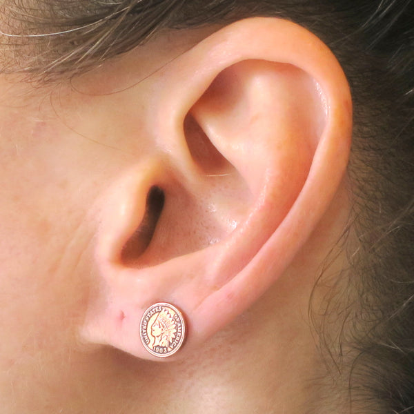 Copper Indian Head Penny Earring Studs ECP Solid Copper Reproduction Coin Earring Studs