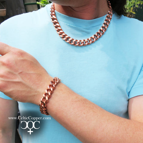 Men's Super Chunky 16mm Copper Cuban Curb Chain Set SET162 Solid Copper 18  Inch Copper Necklace Matching Bracelet Chain