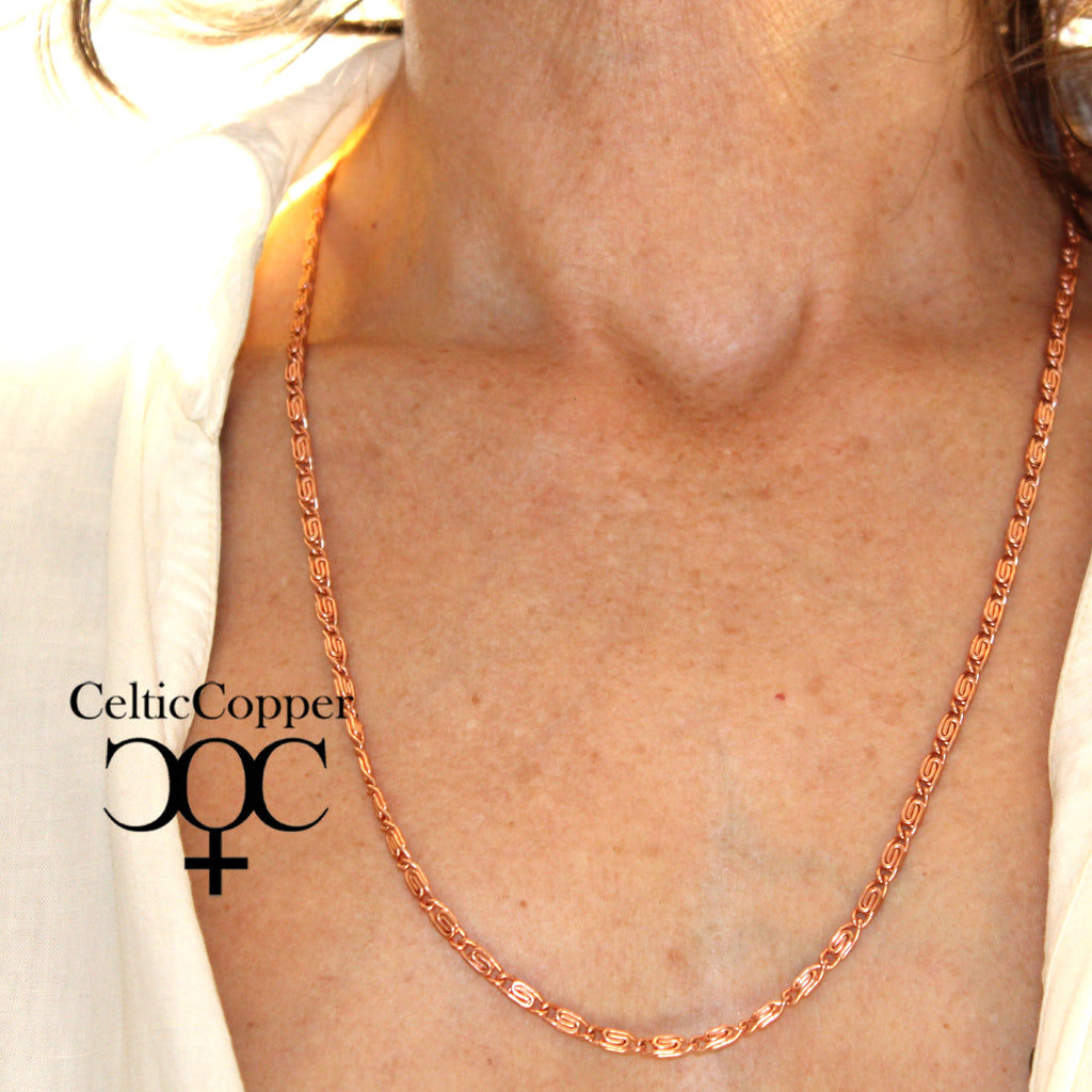 Solid Copper Necklace Chain Celtic Copper Scroll Chain Necklace NC61 Fine  4mm Celtic Scroll Chain Copper Necklaces 24 Inch Chain