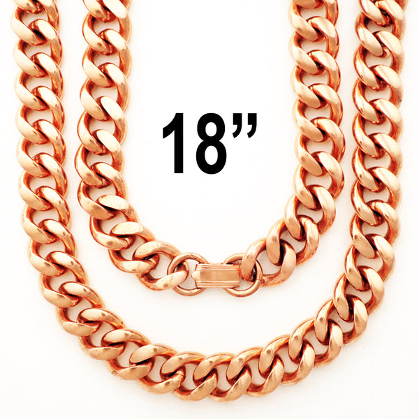 Copper Necklace Chain Set For Men Heavy Duty 18" Curb Chain Necklace And Matching Bracelet SET7918