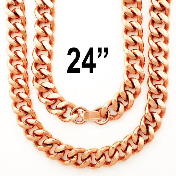 Copper Necklace Chain Set For Men Heavy Duty 24" Curb Chain Necklace And Matching Bracelet SET7924