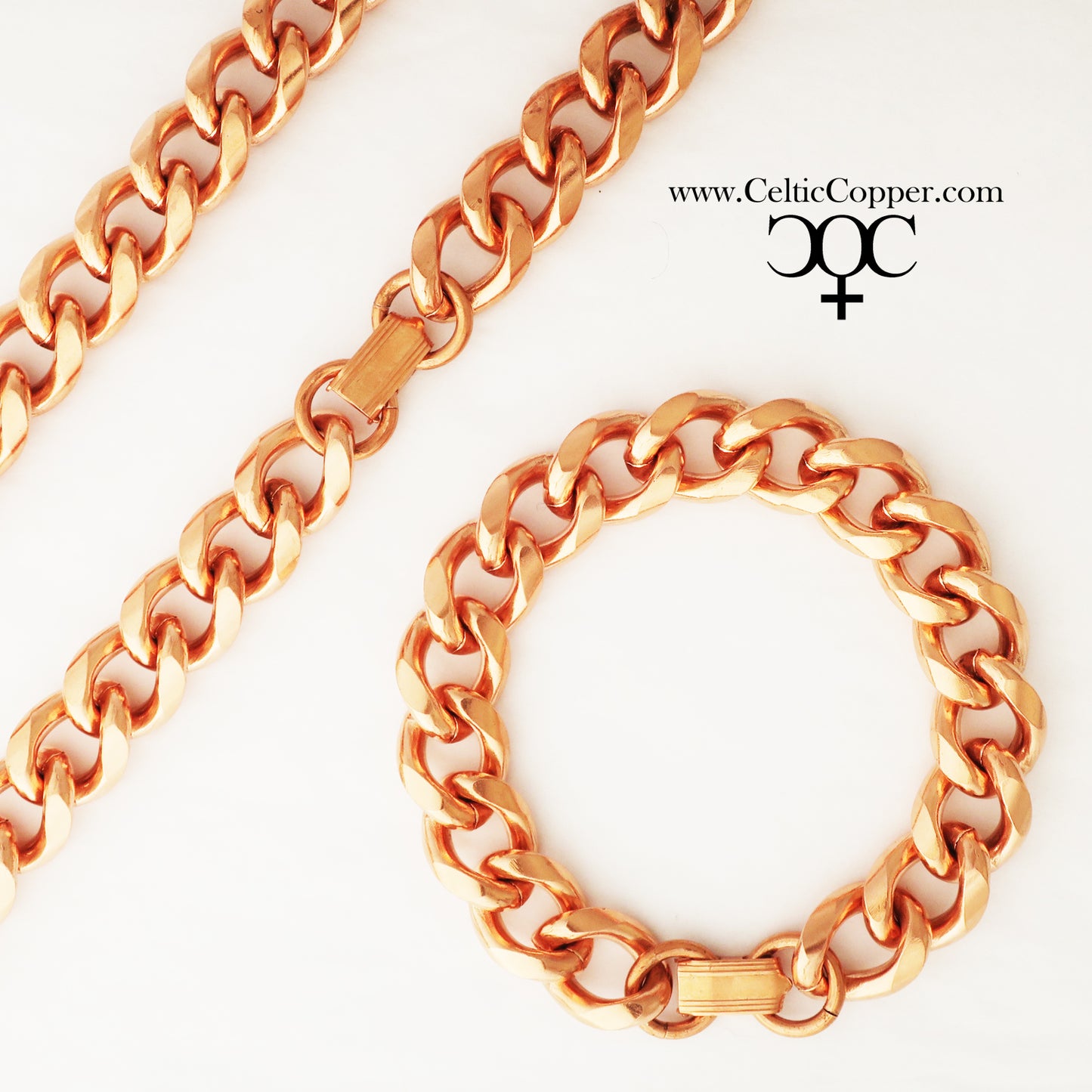 Copper Necklace Chain Set For Men Heavy Duty 18" Curb Chain Necklace And Matching Bracelet SET7918
