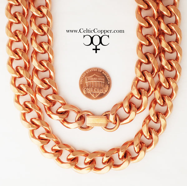 Copper Necklace Chain Set For Men Heavy Duty 18" Curb Chain Necklace And Matching Bracelet SET7918