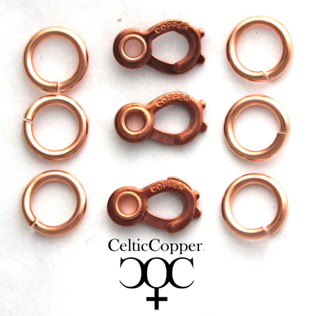 Magnetic clasp for jewelry, coppery cylinder with jumprings, 16x6mm, 1pc.