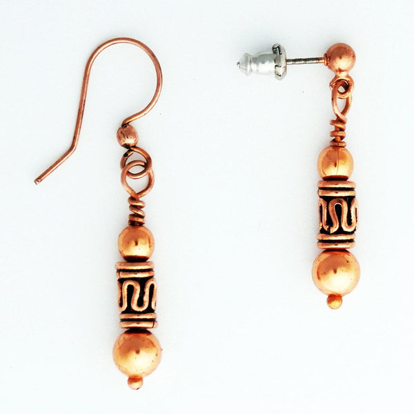 Copper Drop Earrings With Black Obsidian And Handmade Copper Beads ECPX Solid Copper Dangle Style Earrings