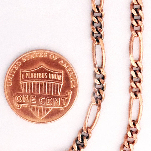 Solid Copper Necklace Chain Fine Copper Figaro Chain Necklace NC41 Italian Style Figaro Solid Copper Chain Necklace 20 Inch Chain