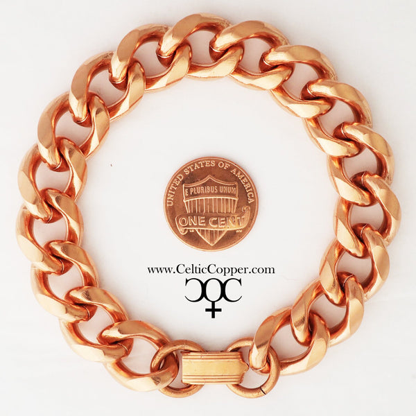 Solid Copper Bracelet Chain B79-8 Men's Bold 8" Heavy Duty Copper Cuban Curb Chain Bracelet