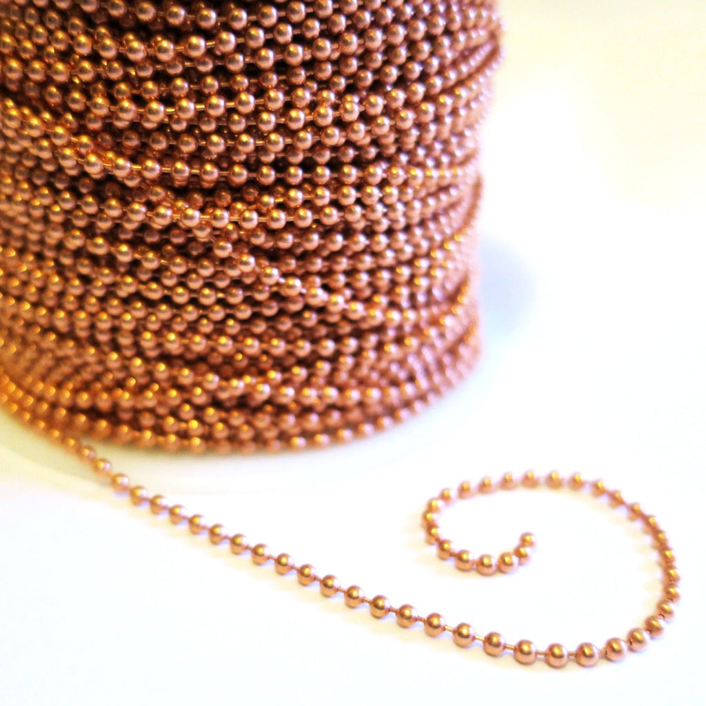 Copper Bead Chain By The Foot FCB22 Unfinished Bulk Copper Bead Chain Solid Copper Jewelry Making Supplies 2.4mm Fine