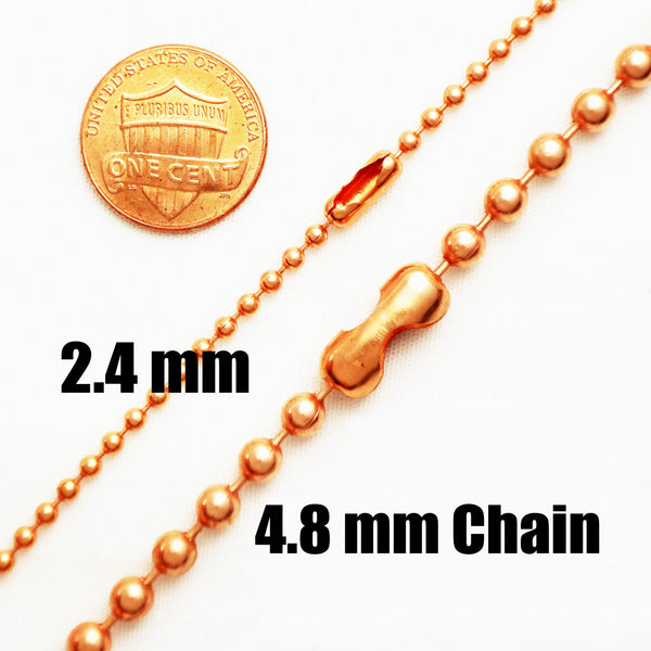 Solid Copper Necklace Chains Bead Chain Necklace Set NC22 Fine Copper 2.4 mm Ball Chain Necklace Chains 24 Inch Chain Bulk Lot of 10