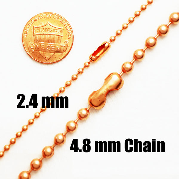 Solid Copper Necklace Chain Copper Bead Chain Necklace NC24 Fine 2.4 Copper Necklace Chain 18 20 24 36 Inch Chain