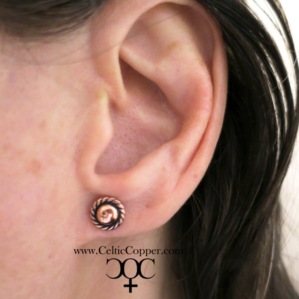 Rope Edged Copper Earring Studs EC12 Solid Copper Jewelry Post Earrings with Hypoallergenic Steel Posts